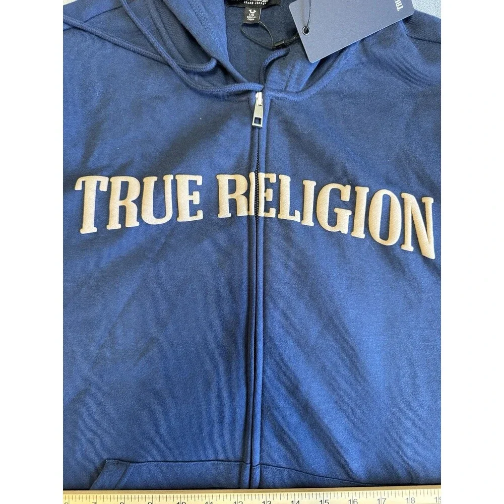 True Religion Men's Classic Buddha Logo Full Zip Up Hoodie Sweatshirt Large